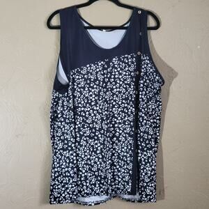 Women's 2X Boutique Sleeveless Floral Print Blouse with Button Accents